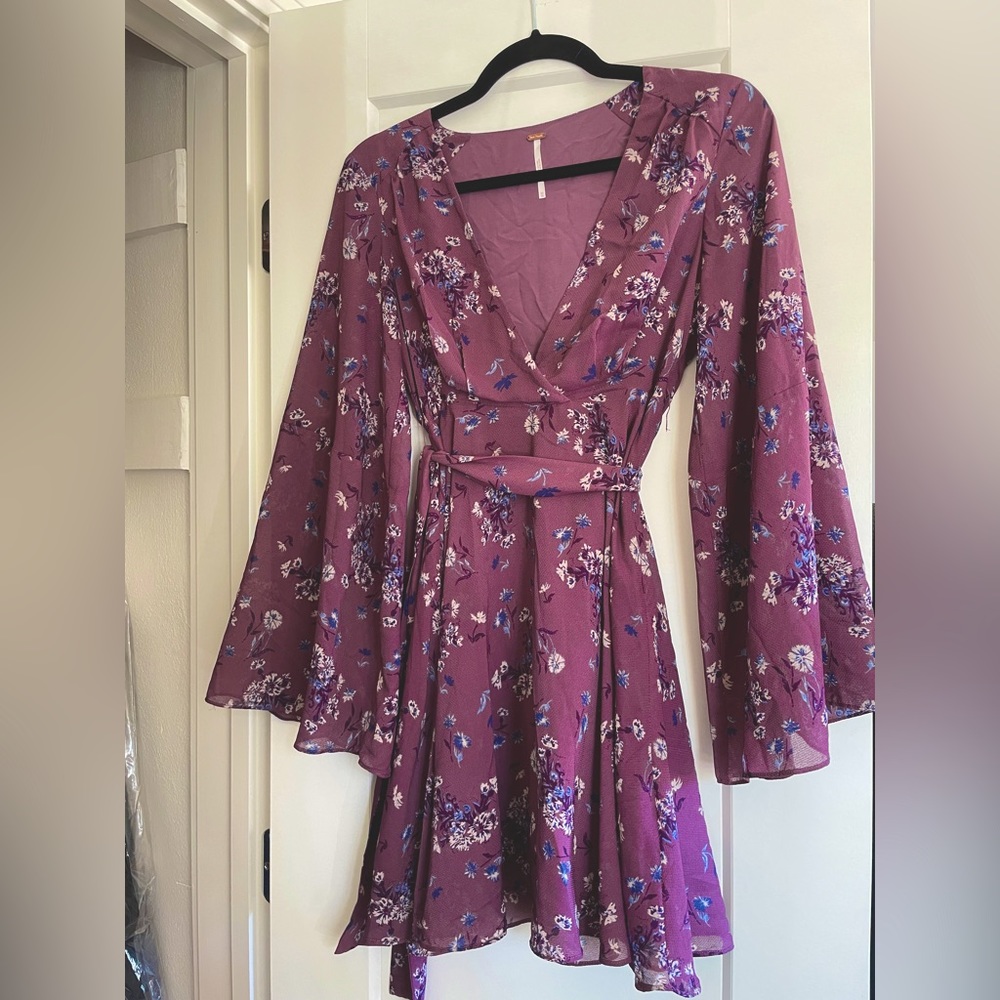 Free People Lilou Bell Sleeve Purple Mini Dress Size XS - AS IS PLEASE READ